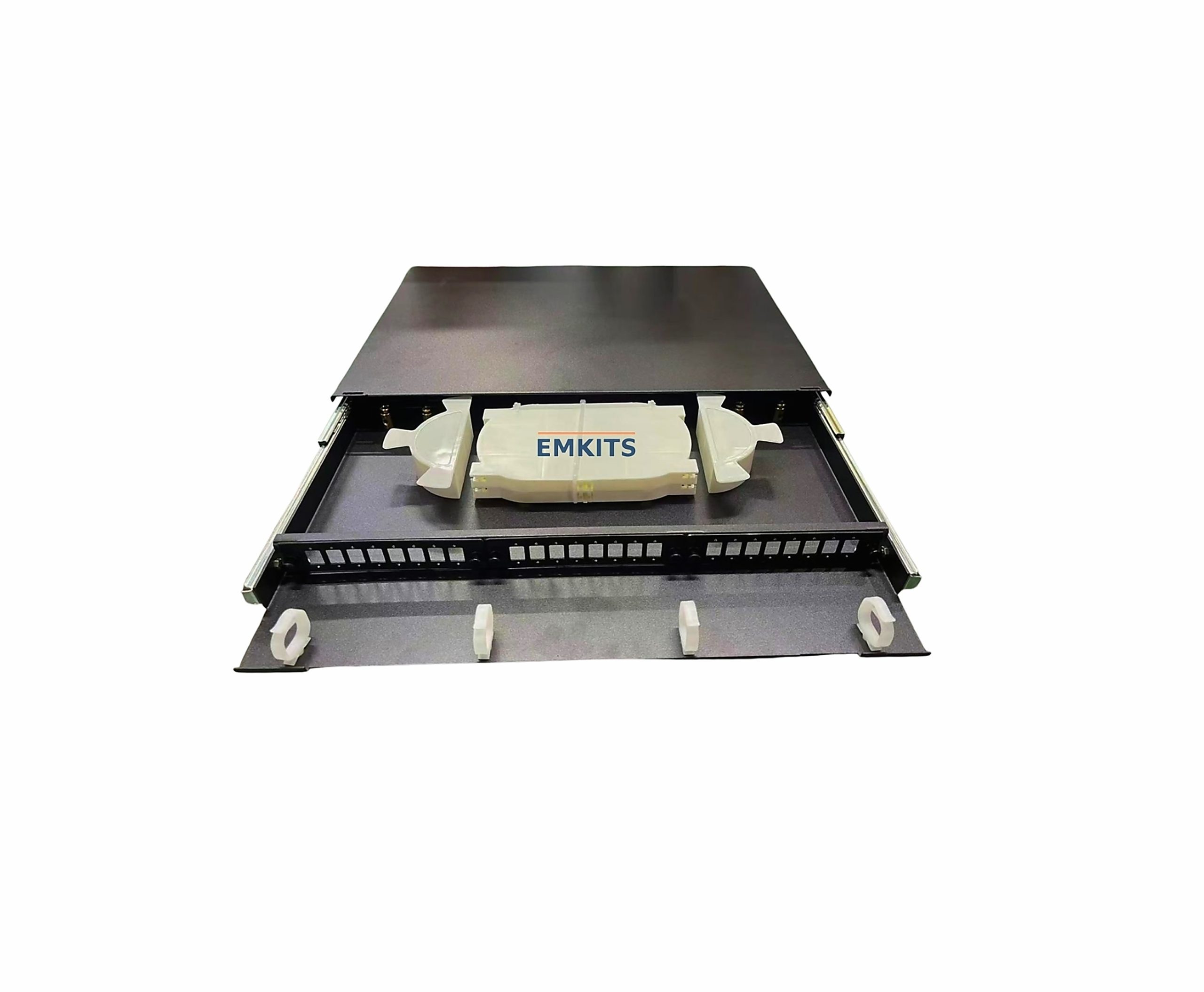 Patch Panel Óptico Deslizable 1U de 24 puertos LC EMKITS para distribución de fibra óptica y centros de datos