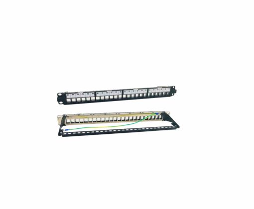 Patch Panel Recto FTP 1U de 24 puertos vacío EMKITS para cableado estructurado y racks de telecomunicaciones