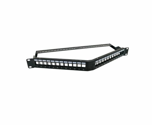 Patch Panel Angular FTP 1U de 24 puertos vacío EMKITS para cableado estructurado y racks de telecomunicaciones